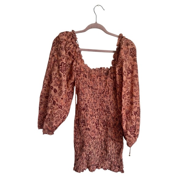 NWOT FREE PEOPLE Smock It To Me Mini Dress Ruffle Floral Printed Smocked Bodycon - Picture 2 of 14